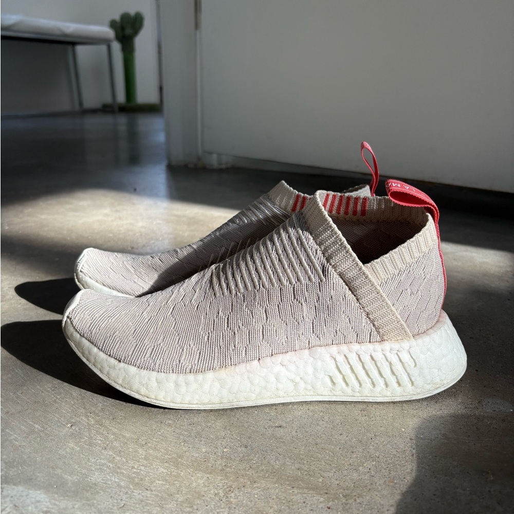 Adidas Boost Beige Slip-On Shoes with Red Details - Size 8